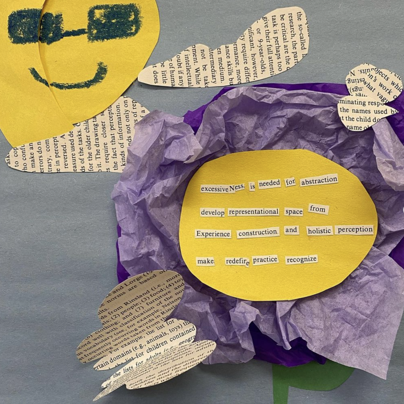 Paper cut-out poetry on a tissue paper flower