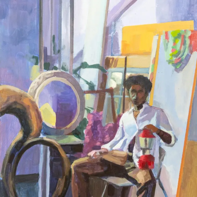 painting of man sitting in a chair