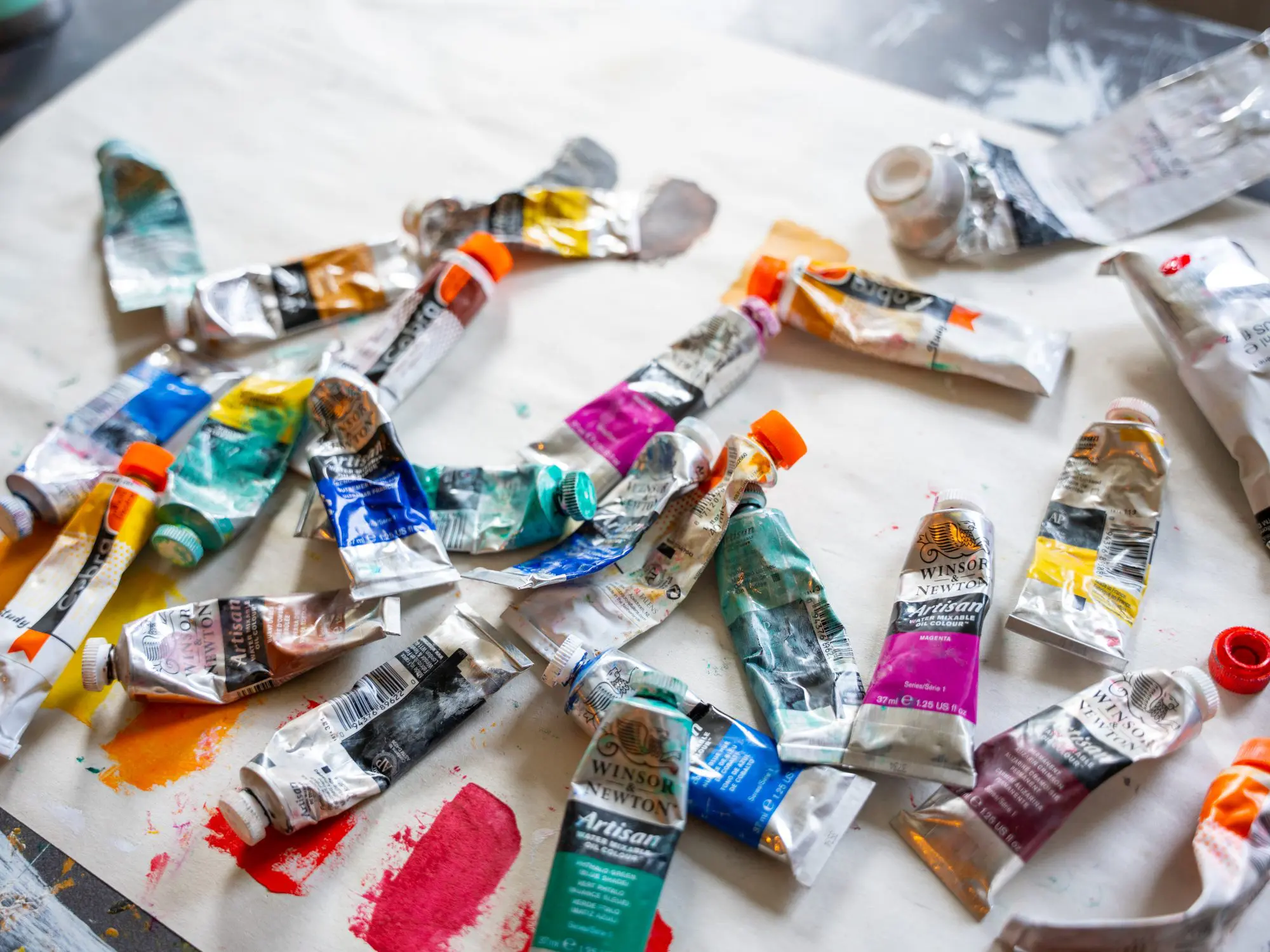 tubes of paint on a table