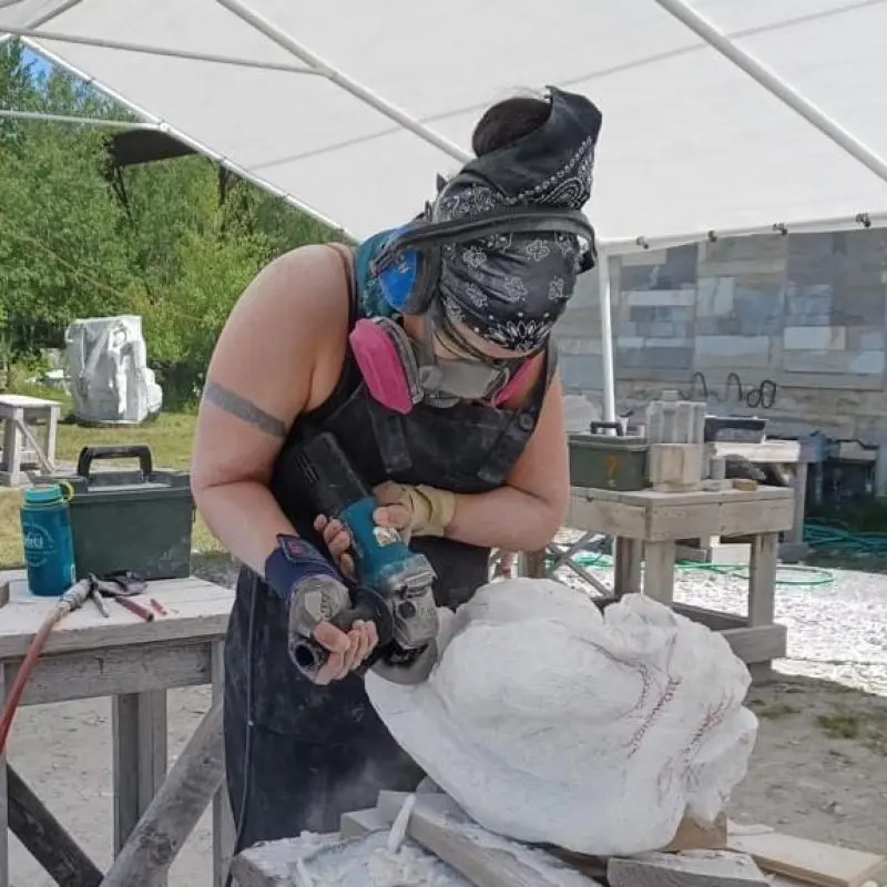 Jennifer Boisvert sculpting with power tools