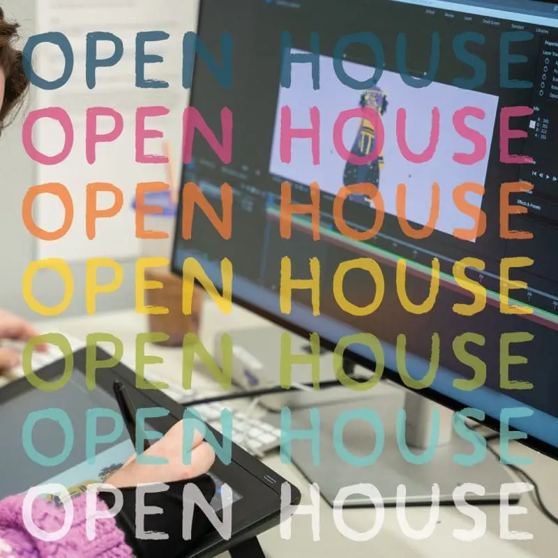 hands working at a computer with the words Open House over the image