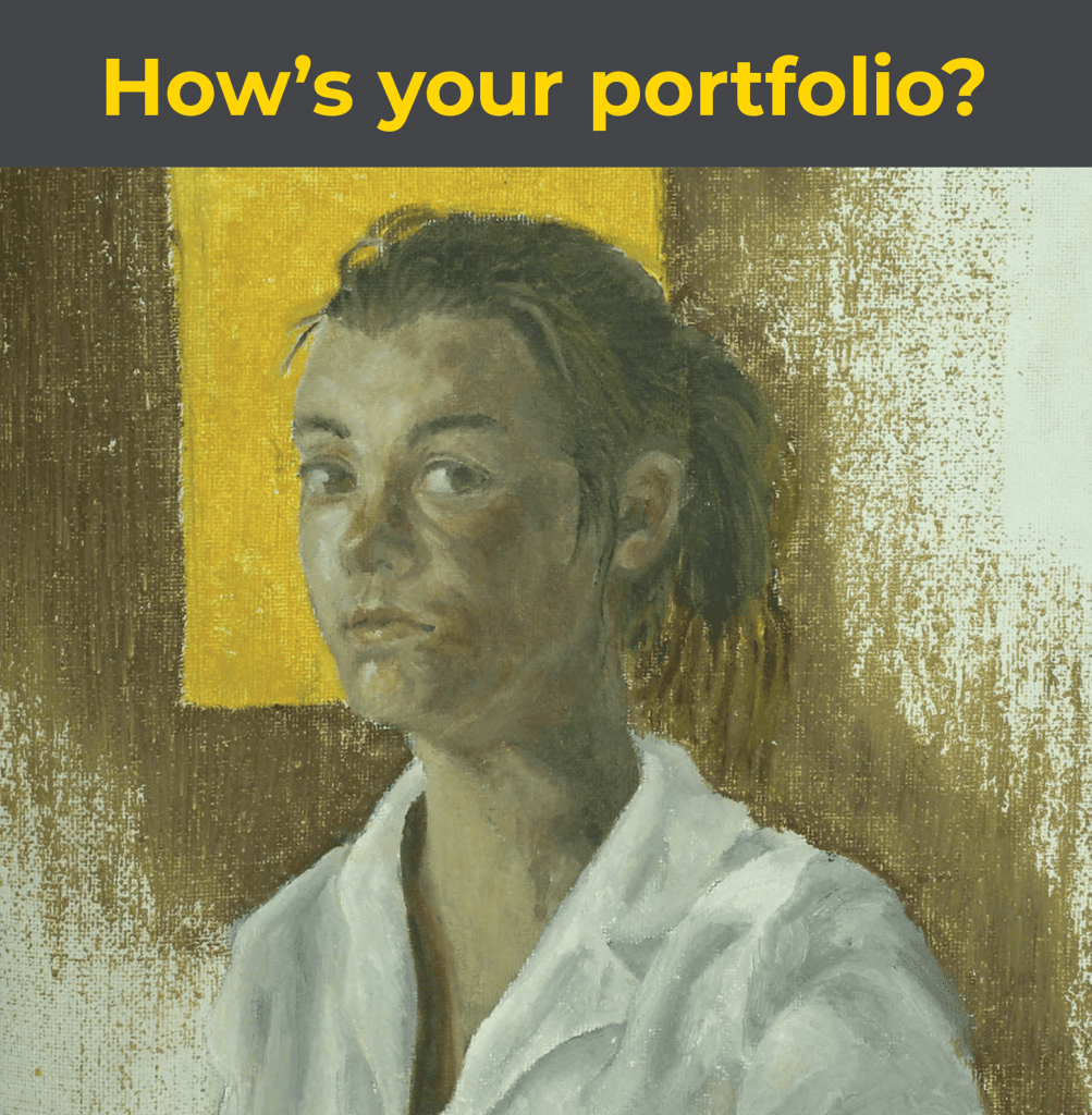 How is your portfolio? a painting of a female looking at the viewer