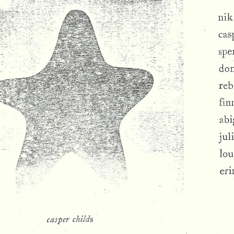 Studio Arts Senior Thesis Exhibition card with art of a star by Casper Childs