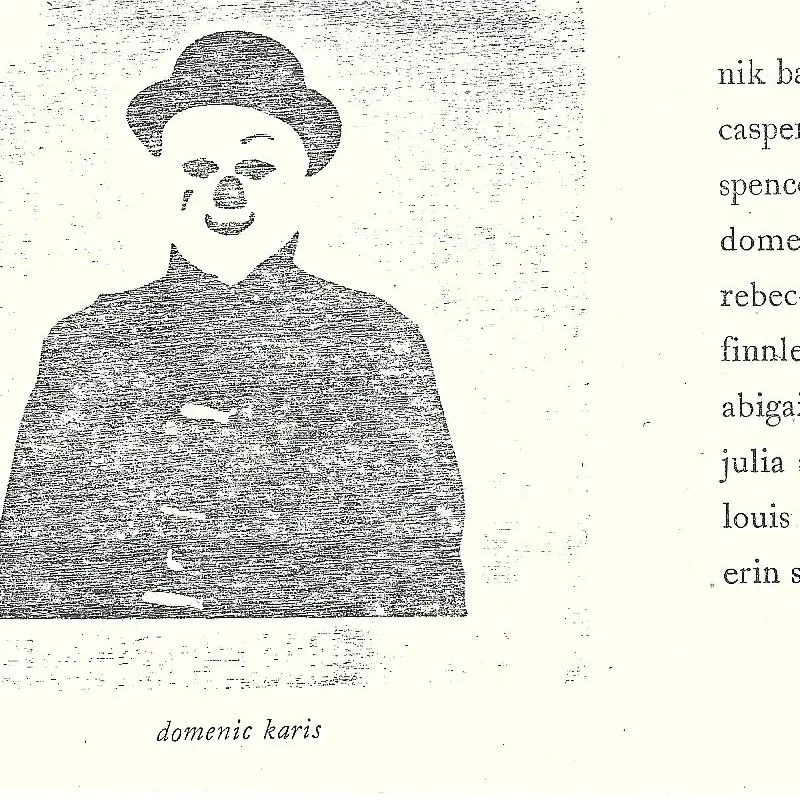 Studio Arts Senior Thesis Exhibition card with art of a clown by Dominic Karis