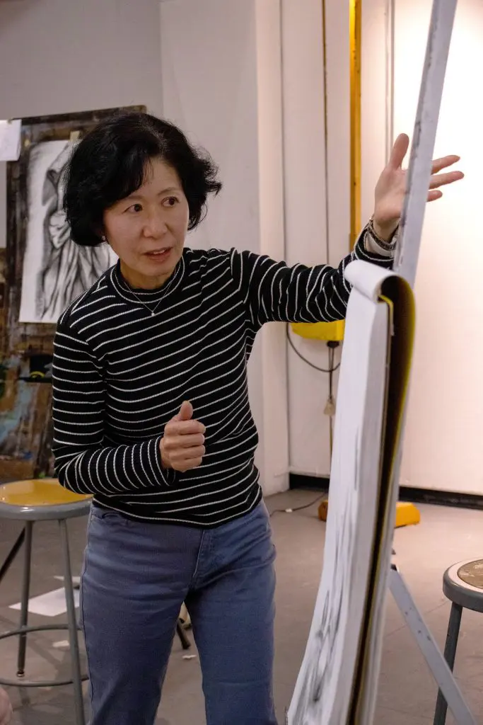 Montserrat College of Art Alumna and Professor Masako Kamiya in her studio.