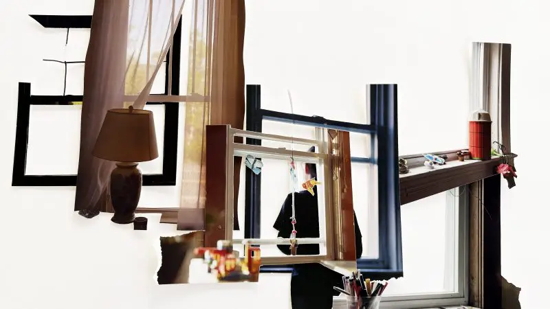 abstract sculpture made of window frames