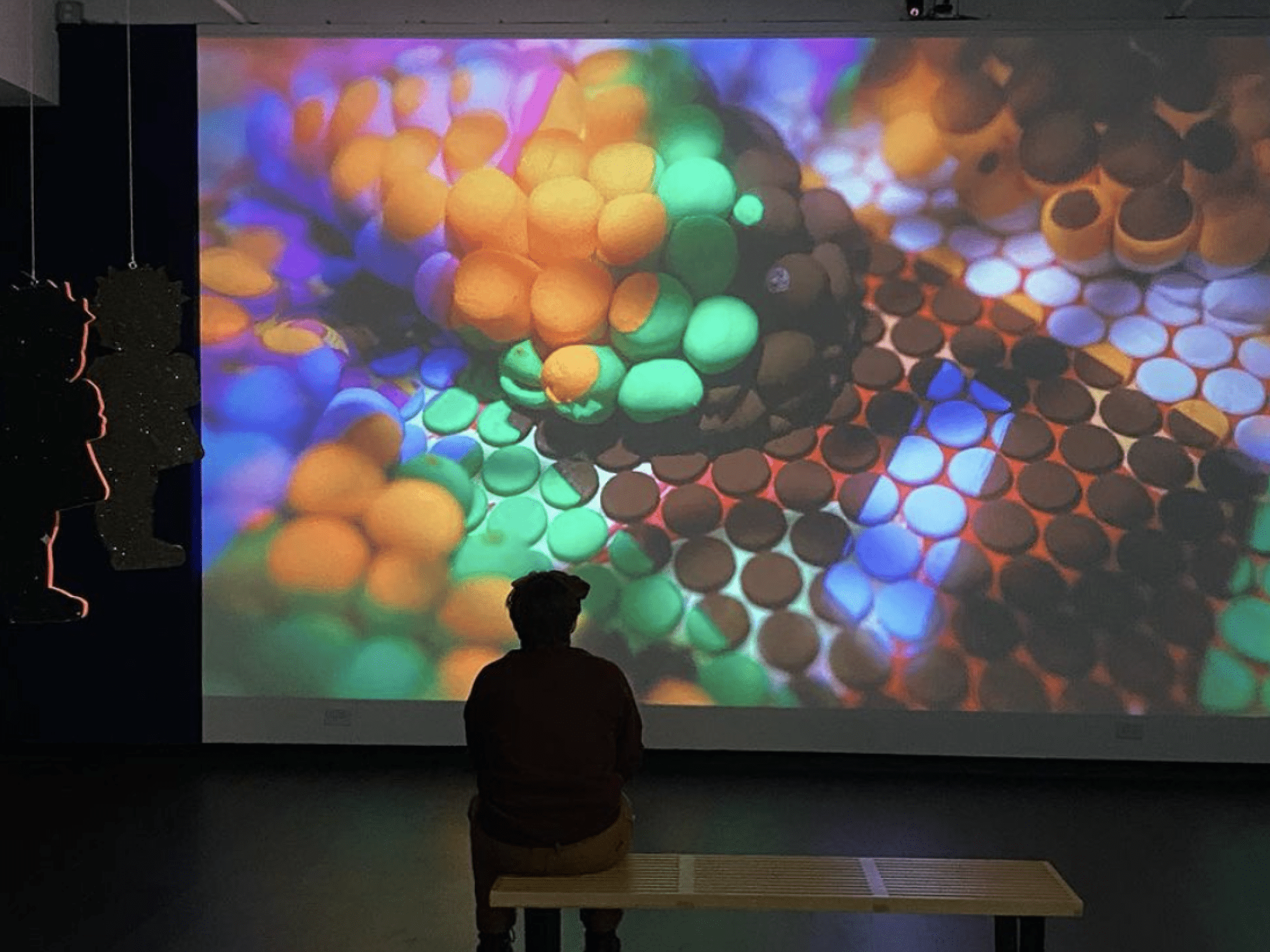 person viewing large screen in gallery