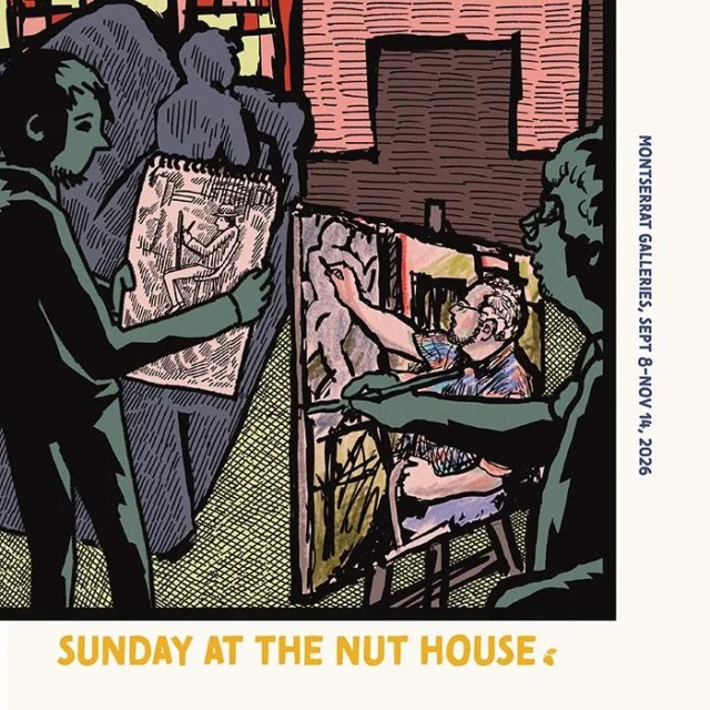 Sunday at the Nut House
Montserrat Gallery
�September 8 - November 14
Reception + Gallery Talk: Sunday, September 27, 3-5PMThis exhibition celebrates a brief period in the development of three artists who came together with the renowned artist, Maurice Sendak on Sundays in Ridgefield, Connecticut. Between 2003-4, Sendak convened a small group of artists and students in live drawing sessions at his home in order to provide Sendak with an occasional break from working long hours in his studio on such projects as the illustrations and sets for the children's opera, Brundibar.The title of the exhibition is a reference to the house where these drawing sessions took place, affectionately known as “the Nut House,” not because of the mental capacity of its inhabitants, but because squirrels constantly dropped acorns on its roof. The paintings, drawings and posters in this exhibition provide a sense of not only of what the work made during these drawing sessions but also includes examples of the work created by the four artists in the years before, during and after the Nut House days.The core group and participants in the exhibition include Maurice Sendak, artist and art historian, Jonathan Weinberg, and artists Marc McChesney and Jamison Odone.Image: Jonathan Weinberg and Jamieson Odone, Digital drawing, 2026