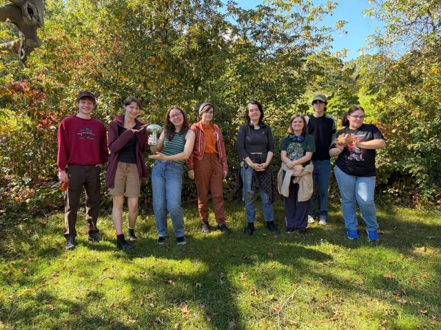 There is fungus among us! On Saturday, students headed to Moraine Farm for a mushroom scavenger hunt, designed by student Sam Brough. It was a beautiful fall day for exploring local trails and looking closely at what grows along them. Paying that kind of attention is a big part of being an artist, and it turns out it's also how you win a mirrored mushroom trophy.