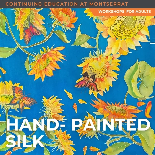 Ever looked closely at a piece of hand-painted silk and wondered how the colors stay so crisp and the edges so clean? This October, you can find out firsthand.Inspired by our recent Four Voices in Silk exhibition, we're partnering with Ten Pound Studio in Gloucester for a hands-on workshop in traditional silk painting. Instructors Christine Gauthier Kelly and Allyson Christopher will introduce you to the serti technique, where a resist line defines each area of your design before brilliant dyes are applied directly to the silk. Over two Learn & Create sessions, you'll experiment with color, pattern, and movement while making an original piece of your own. No silk-painting experience needed.Choose two sessions from October 13, 15, 19, and 21, with both morning and evening options. Each session is capped at six people, so there's plenty of one-on-one guidance. You're also welcome to return for an optional Steam & Finish session to see the final step of the process, or the instructors can finish your piece and send it back to Montserrat for pickup.The $350 fee includes all materials. Space is limited, so pick your dates early and register through the Continuing Ed link in our bio.#MontserratCollegeOfArt #ContinuingEducation #SilkPainting #NorthShoreArts #GloucesterMA #LifelongLearning